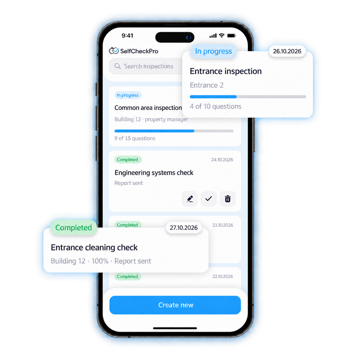 SelfCheck Pro checklists for building inspections, engineering systems and common areas